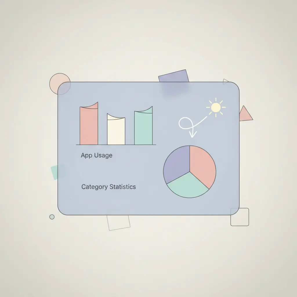 스크린 타임 대시보드, 앱별 사용 시간 그래프, 카테고리별 통계
